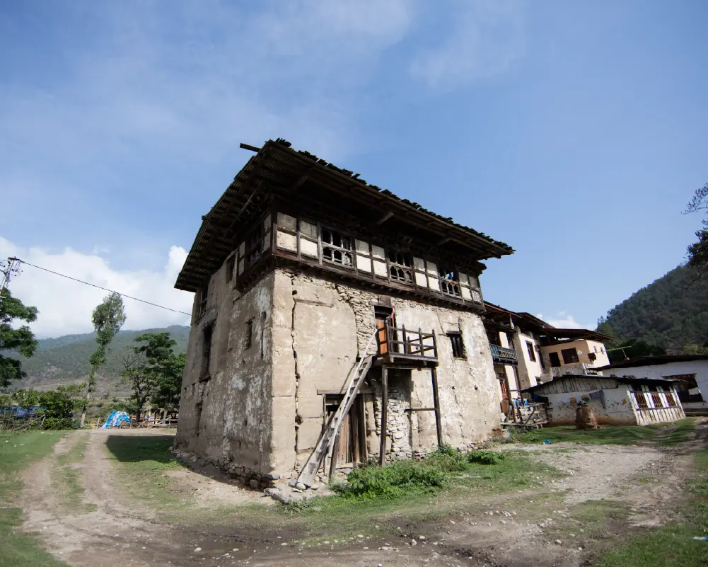 bhutanese old traditional house off white color